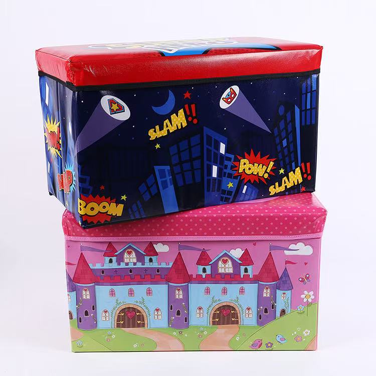 Toy and clothing storage box, cartoon rectangular storage stool, organizing box, non-woven fabric shoe-changing stool, storage box Item Picture