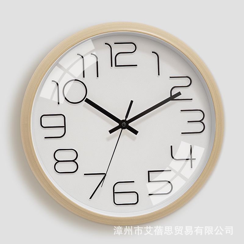 仿木纹立体字挂钟静音壁挂式时钟工厂批发简约客厅壁钟