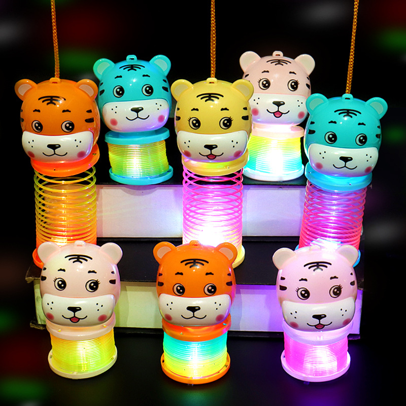 Tiger Year hand-held lantern Rainbow Ring 2022 Cartoon Tiger Glowing Elastic Rainbow Ring Spring Ring Toy wholesale details Picture