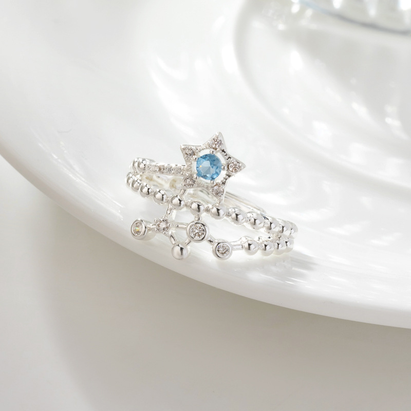 柏伶饰品新品轻奢海盐蓝星星戒指女小众设计感中古风个性开口指环细节图