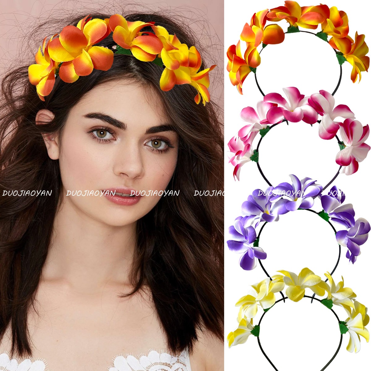 New cross-border frellia headband with realistic fabric, bright and colorful flower headwear, three-dimensional headband with colorful petals, in stock for women full figure