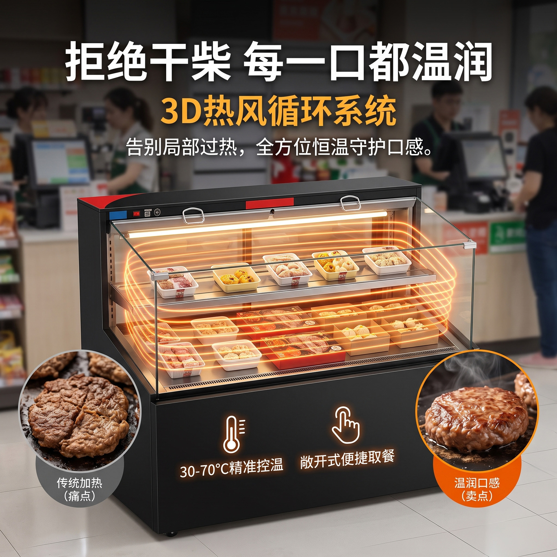 Commercial open vertical hot air display cabinet, pickled food, fried chicken and hamburger display cabinet, hot food constant temperature insulation cabinet manufacturer details Picture