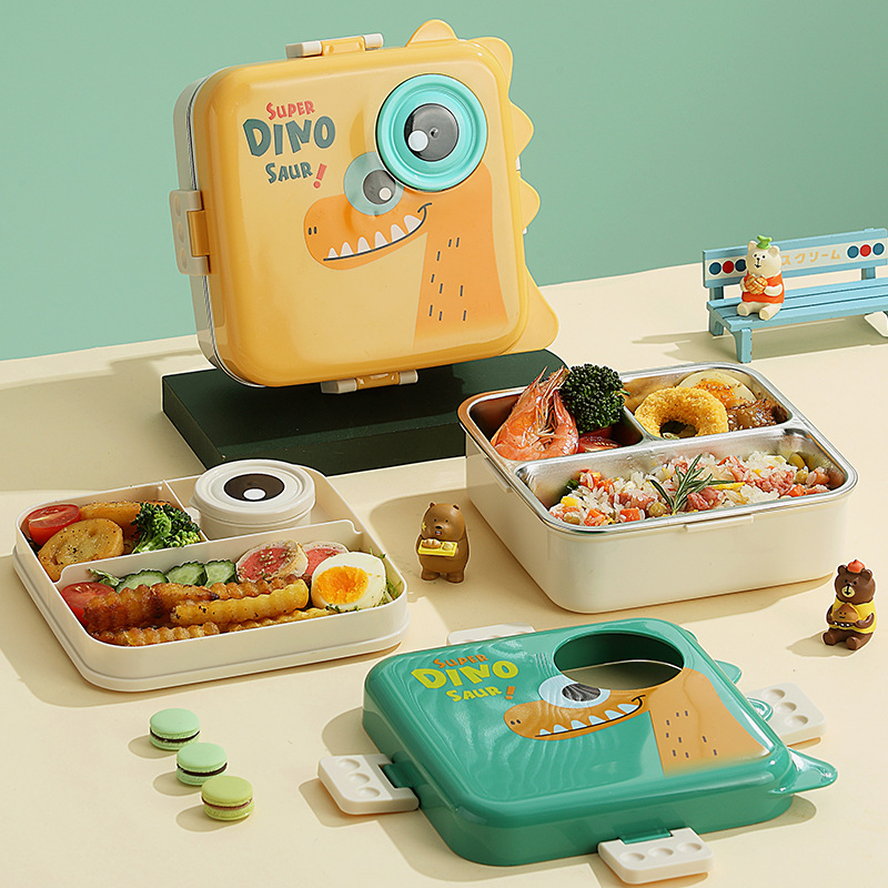 Japanese dinosaur lunch box, cross-border student version lunch box, easy to clean, microwave oven heating lunch box, with lid for office workers details Picture