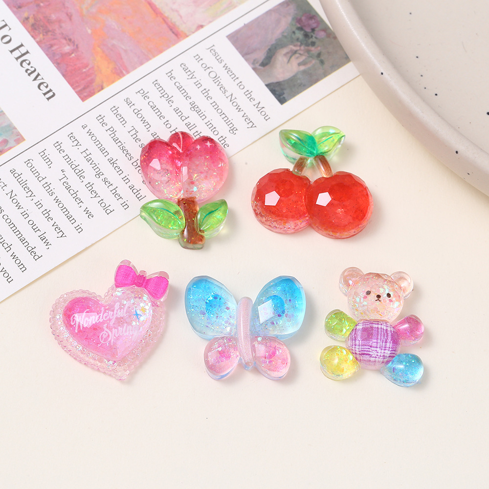 夜光爆闪高透亮片切面渐变色蝴蝶环氧树脂AB胶配件diy饰品配件手工发饰材料