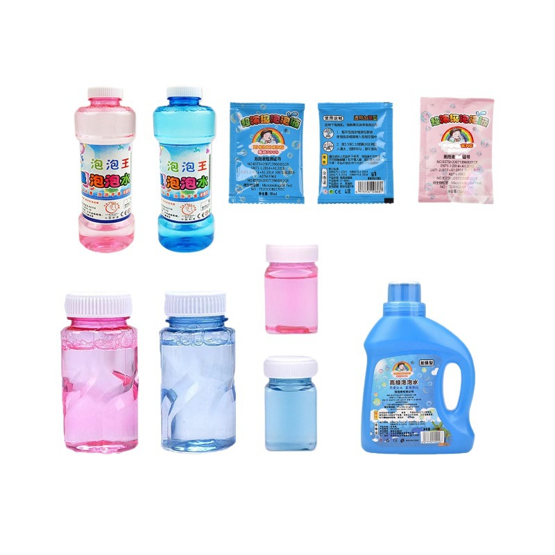儿童泡泡水补充液泡泡机专用袋装浓缩液网红吹泡泡液瓶装手提桶装白底实物图