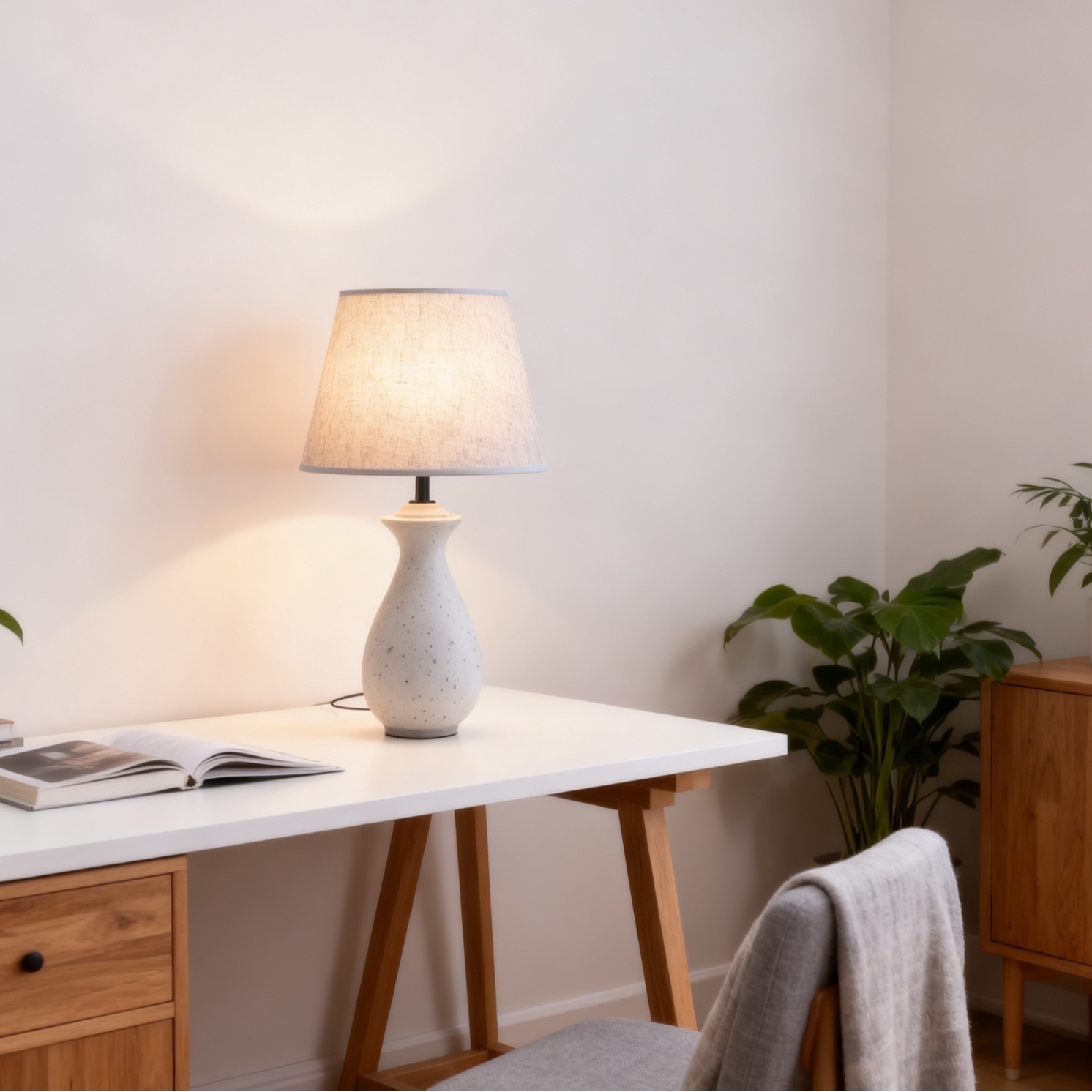 Cross-border Nordic bestseller Japanese gravel ceramic table lamp, bedroom bedside lamp, warm, modern and simple fabric lamp details Picture