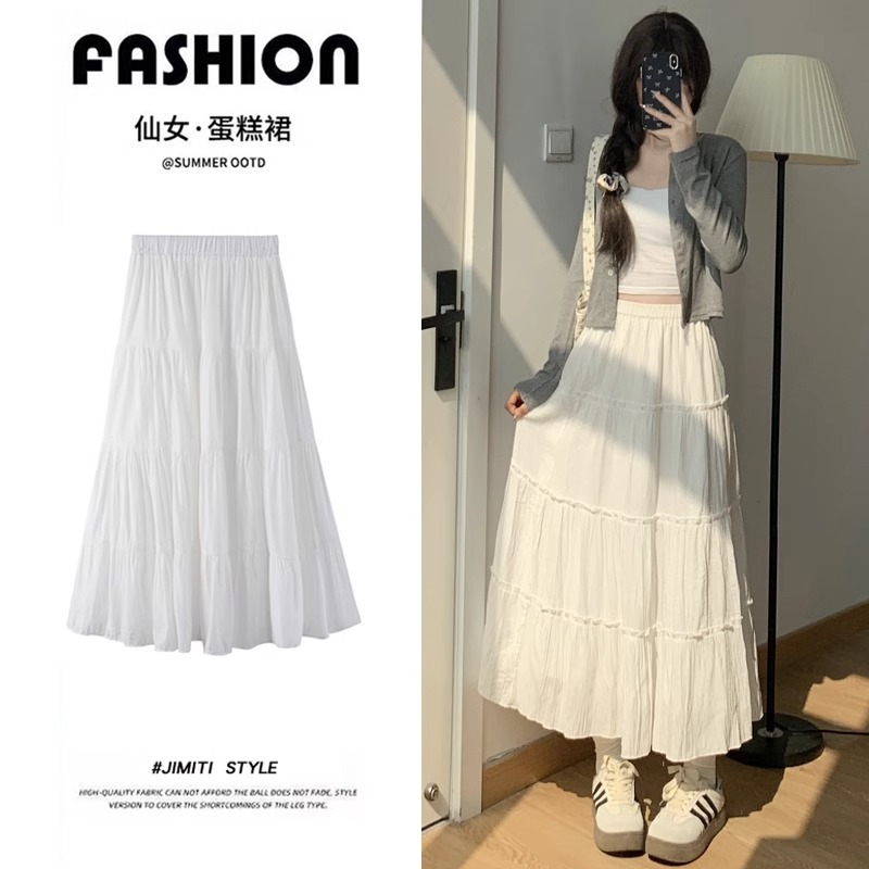 The new Korean-style gentle dress of Spring and Autumn features a high-waisted, slimming and versatile skirt with a stretched-waist midlength