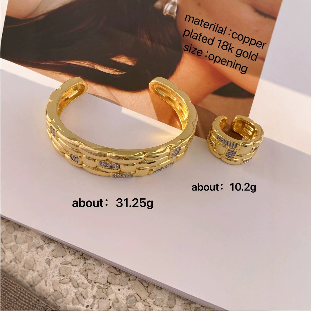 High-end geometric ring, European and American exaggerated style copper inlaid zircon finger ring, women's opening adjustable ring wholesale Specification image