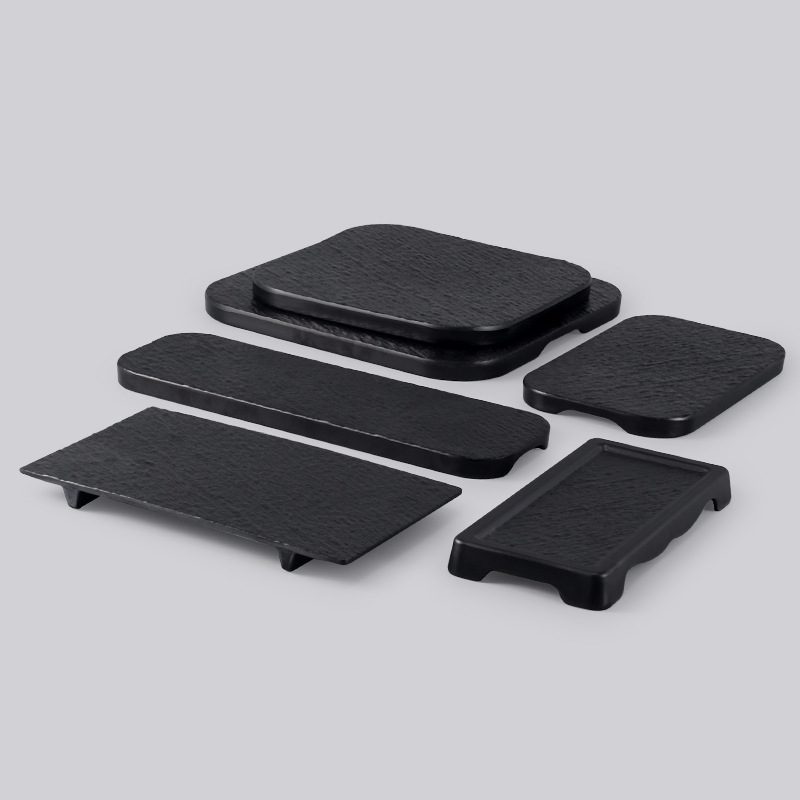 Melamine plates, black plastic flat plates, round cake plates, Japanese sushi plates, pastry plates, Western plates, commercial use in restaurants details Picture