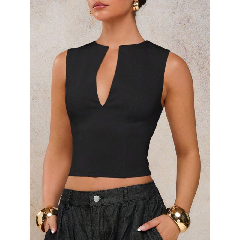 2025 Foreign Trade Consignment Tank Tops Camis Simple Commuting solid color slant-neck slimming halter top Item Picture