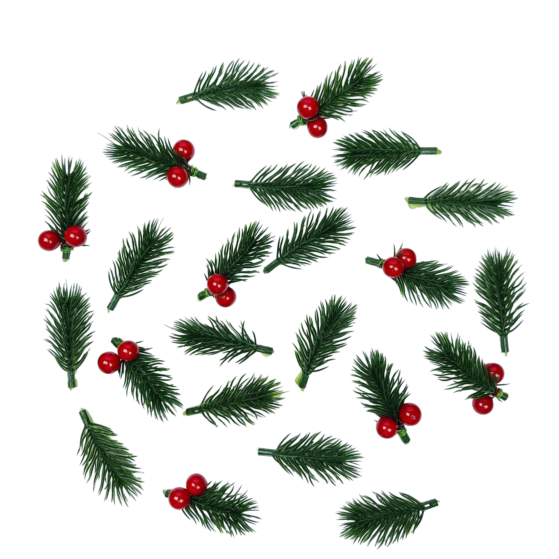 跨境亚马逊松针红果迷你松叶圣诞树配件礼盒装饰仿真花 圣诞装饰白底实物图