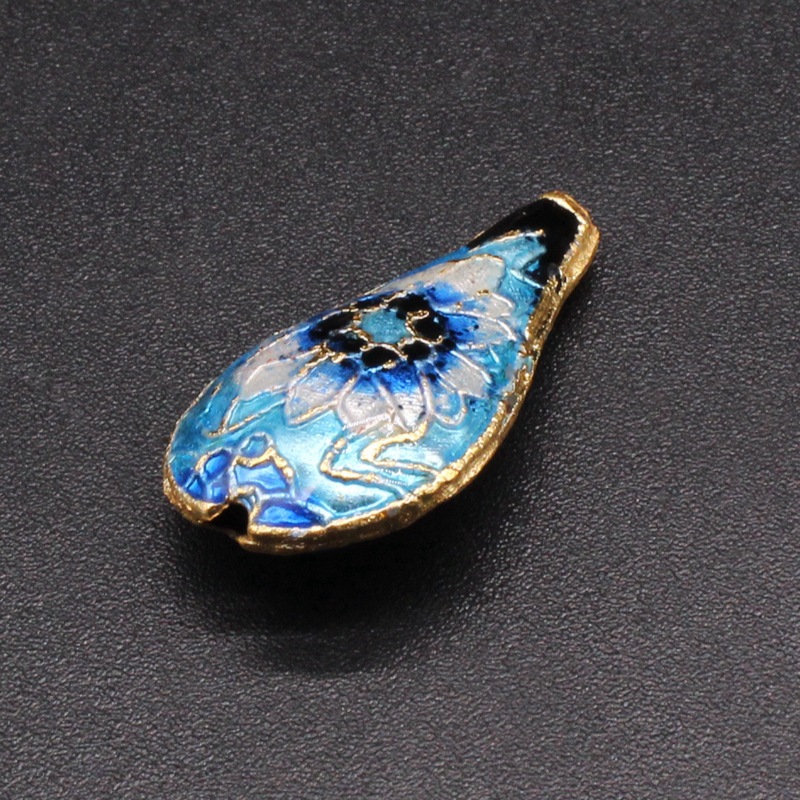 Traditional high-temperature enamel mechanism silver-blue ancient-style jewelry accessory, back cloud partition bead cloisonne 24*15 water drop details Picture