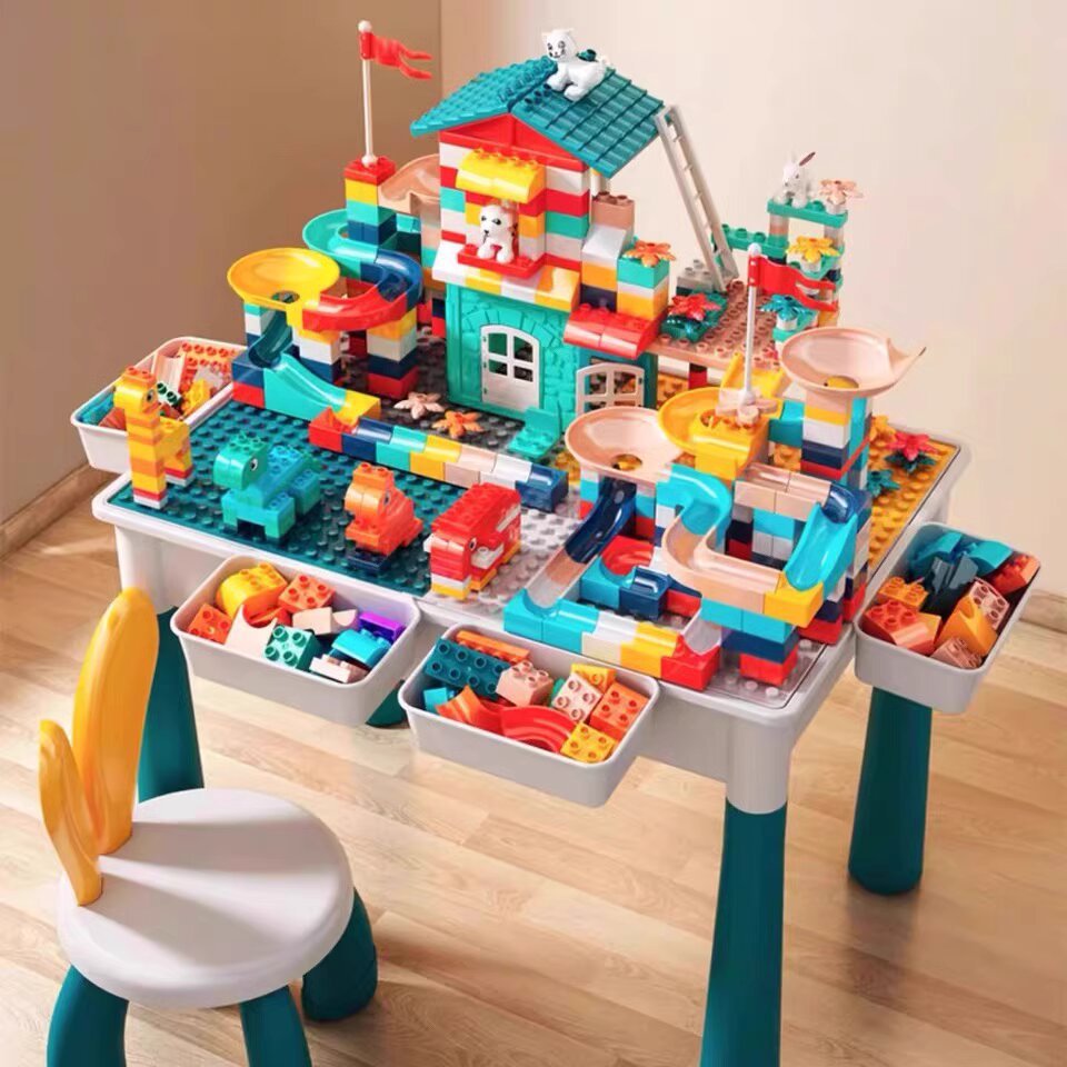 Large-sized building blocks compatible with LEGO children's block tables, early education learning desks for babies aged 3-6, and educational assembly toys