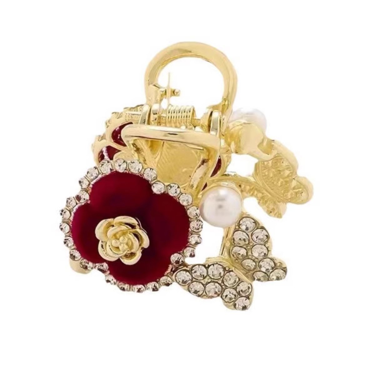 Velvet red flower grappling clips, small princess hair clips, broken hair clips, sweet and cute metal bangs clips, side clips Item Picture