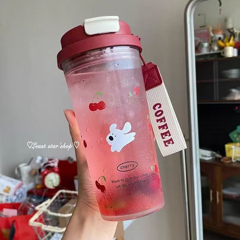 小红书便携可爱学生女生塑料高颜值吸管杯樱桃小狗夏季随手水杯子图