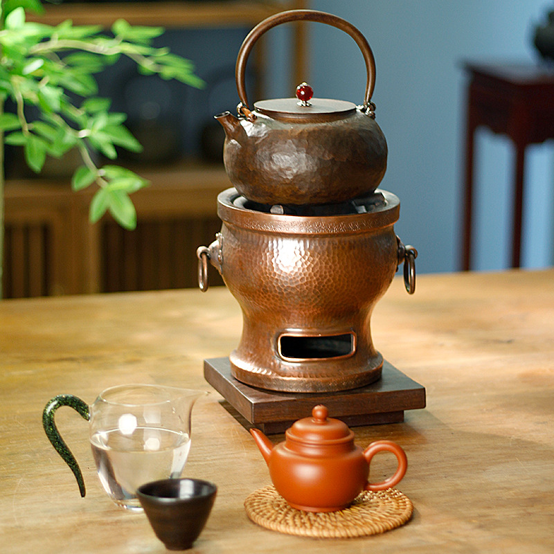 Hand-hammered household Chinese-style tea kettle, hammered purple copper teapot, tea ware, retro office copper teapot, kung fu teapot