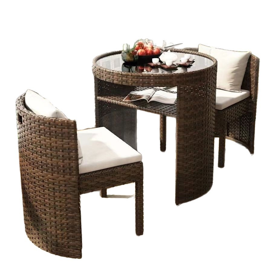 The balcony tea table and chair set can store small-sized household tables and chairs, outdoor rattan chairs, three-piece sets, and leisure coffee tables and chairs Item Picture