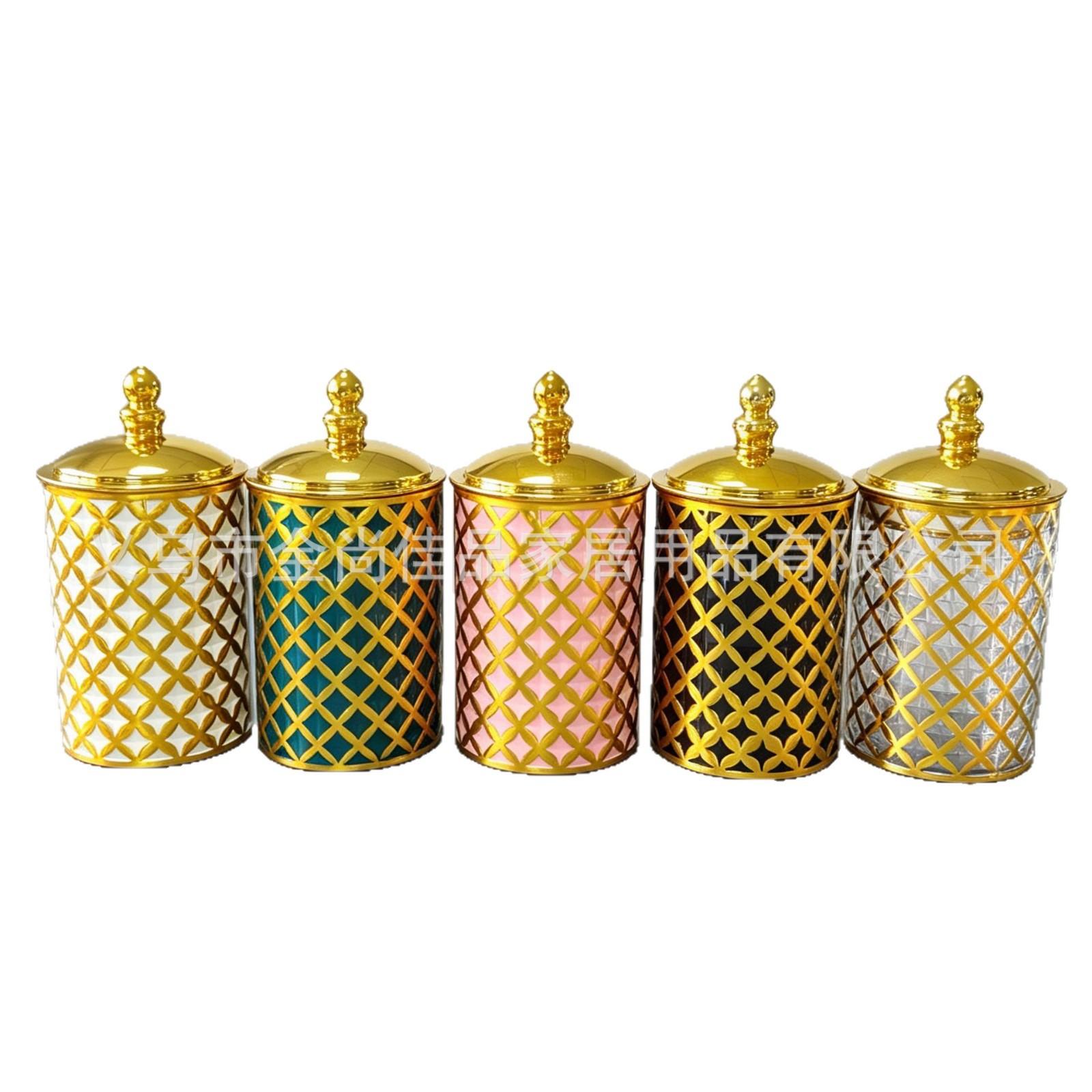 Multi-color light luxury diamond-shaped Storage jar, gold edge with lid storage, desktop sundries and makeup storage jar Item Picture