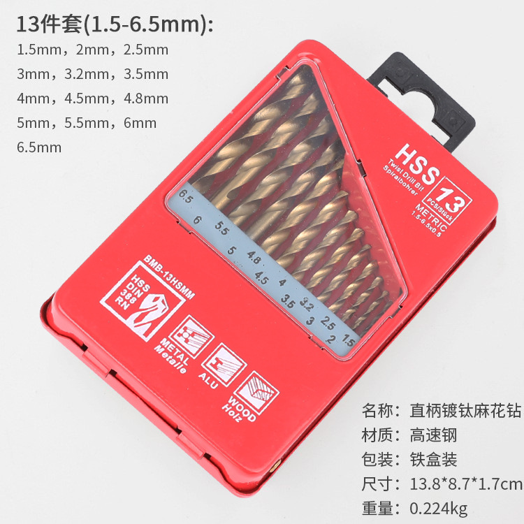 Twist drill bit set, titanium-coated high-speed steel twist drill, wooden board, thin iron sheet, aluminum alloy hole drill bit, iron box 25PC details Picture