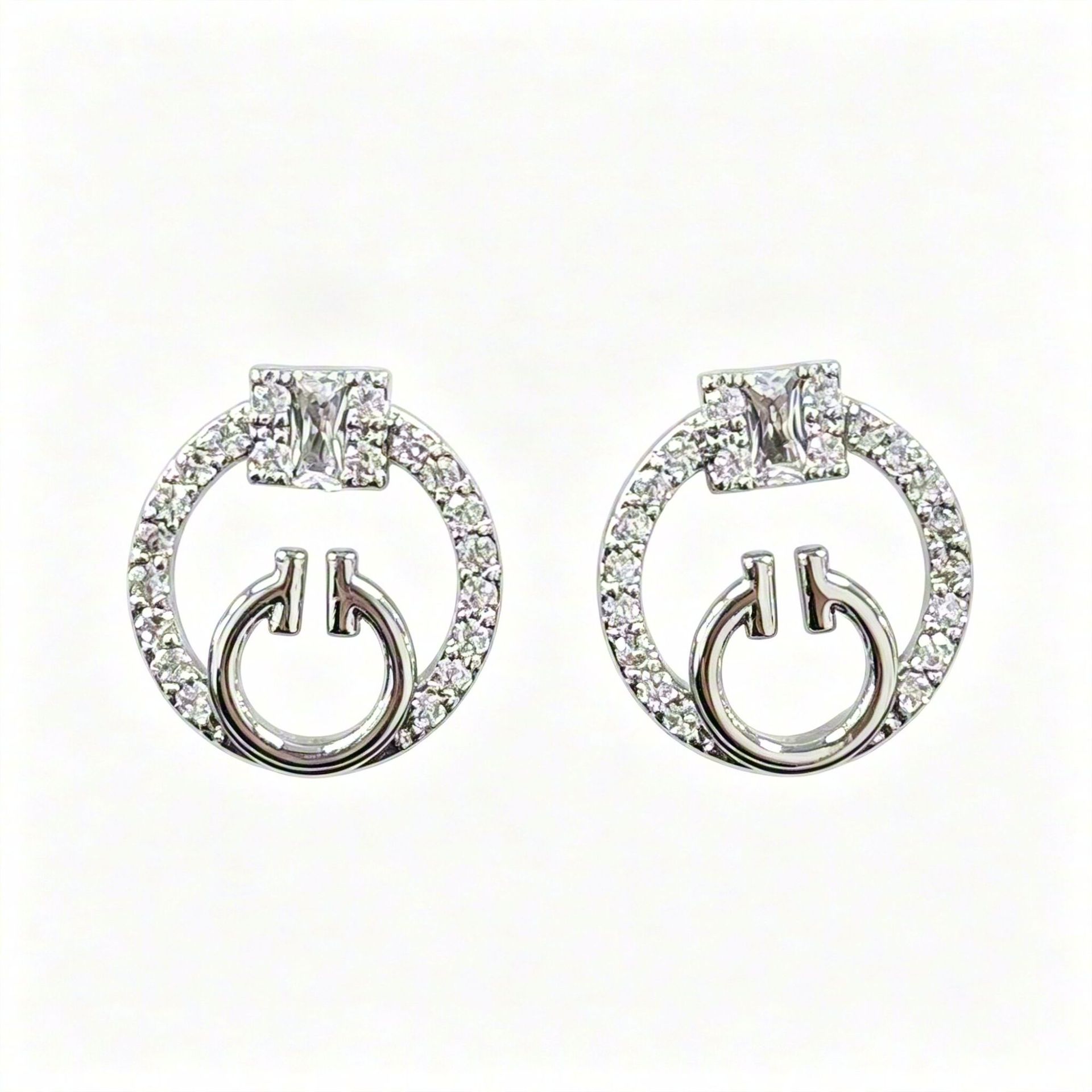 Zirconium ring ear studs, copper gold-plated 925 sterling silver needle square zirconium ear studs, niche design sense earrings, European and American cross-border jewelry Item Picture