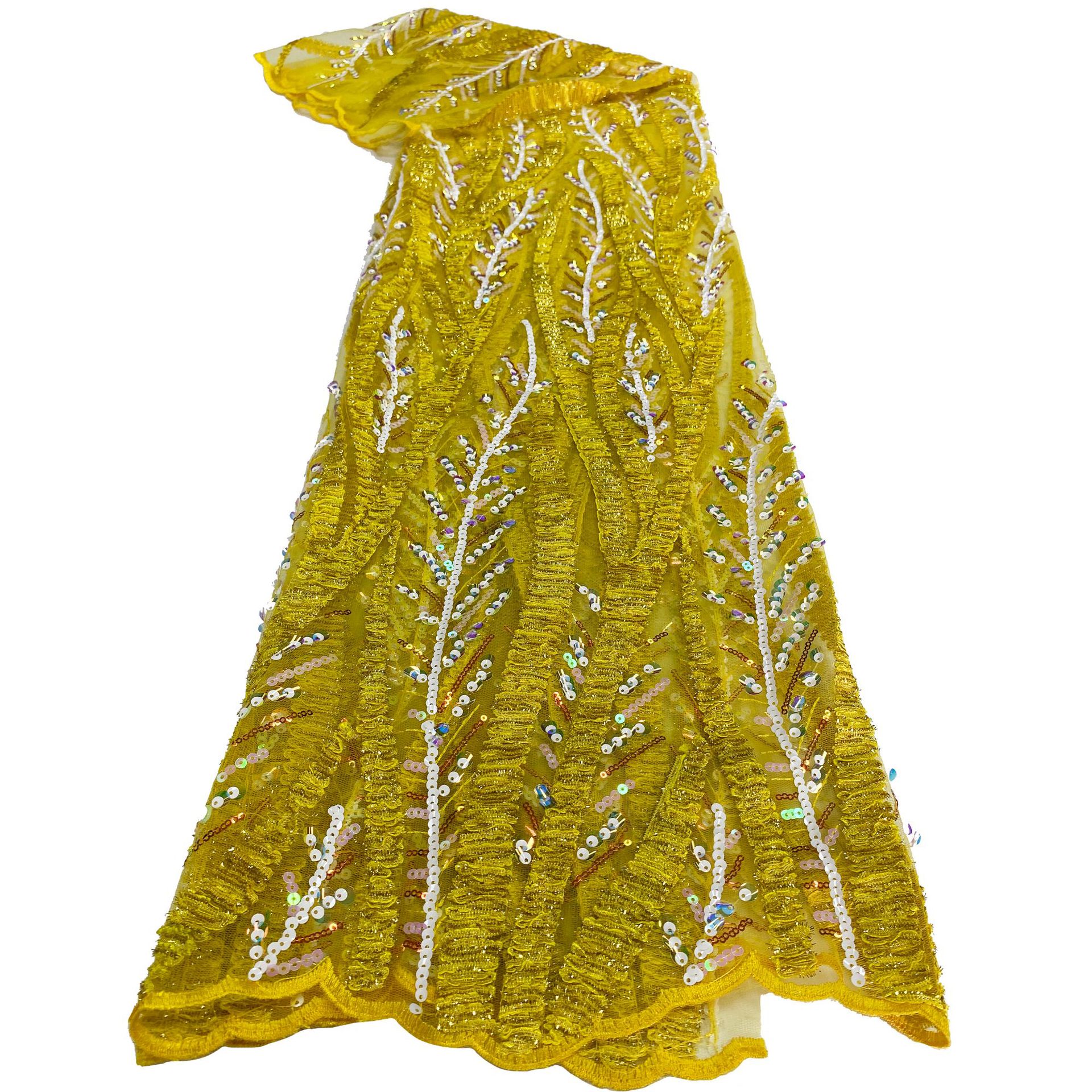 New African and Middle Eastern branch mesh fabric, sequined multi-color embroidered lace fabric beadslace in stock Item Picture