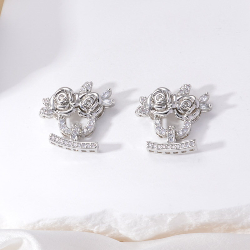 Pearl necklace buckle, flower micro-inlaid zircon, retro handcrafted end buckle, connecting buckle, mother-and-child buckle, sweater chain diy matching details Picture