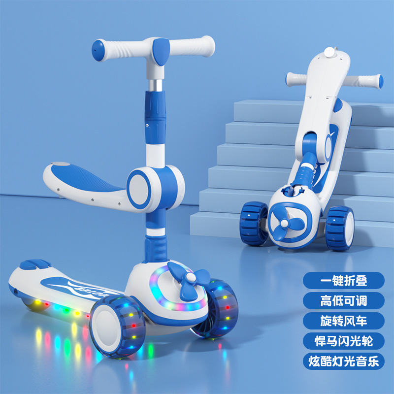 Children's 1-12 years old three-in-one scooter, little boys and girls. The scooter can be used for both sitting and riding