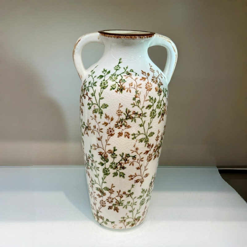 New Chinese-style hand-painted floral retro ceramic vase, high-end country-style living room decoration, hydroponic flower arrangement details Picture