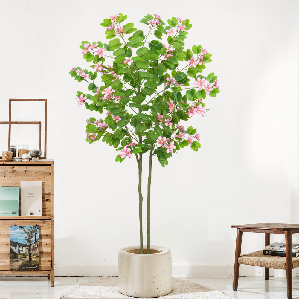 Wholesale of large Nordic popular artificial plants, artificial tree potted plants, indoor decoration, Bauhinia flower artificial green plant potted plants Specification image