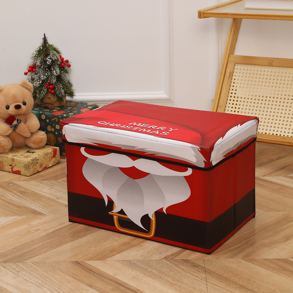 Christmas large-capacity storage box, foldable seating storage stool with lid, can hold cotton quilt storage box wholesale Specification image
