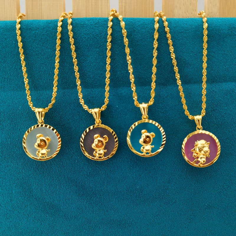 Cross-border new copper inlaid cat's eye 12 Chinese zodiac necklace pendant diy animal pattern 12 Chinese zodiac necklace accessories