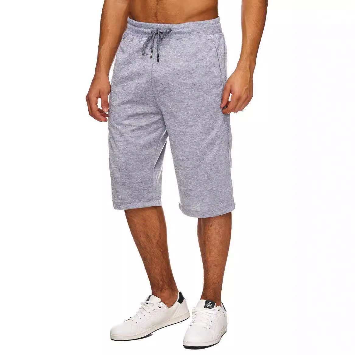 跨境热销2024新款男士宽松直筒七分裤大码休闲户外徒步运动跑步裤白底实物图