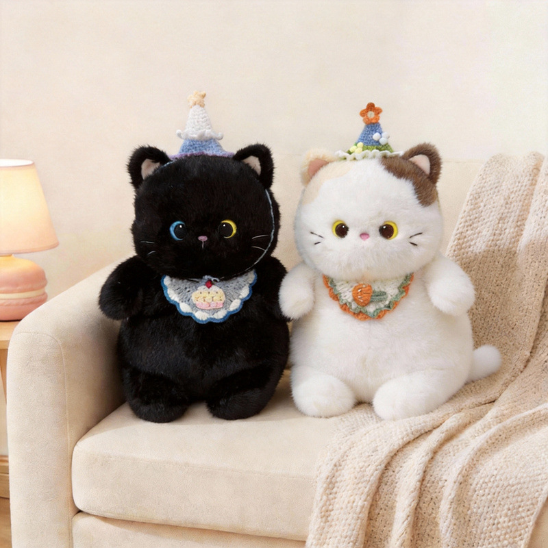Chan Baobao's new cat plush toy cartoon animal series, black cat companion plush toy pillow, is cute and adorable details Picture