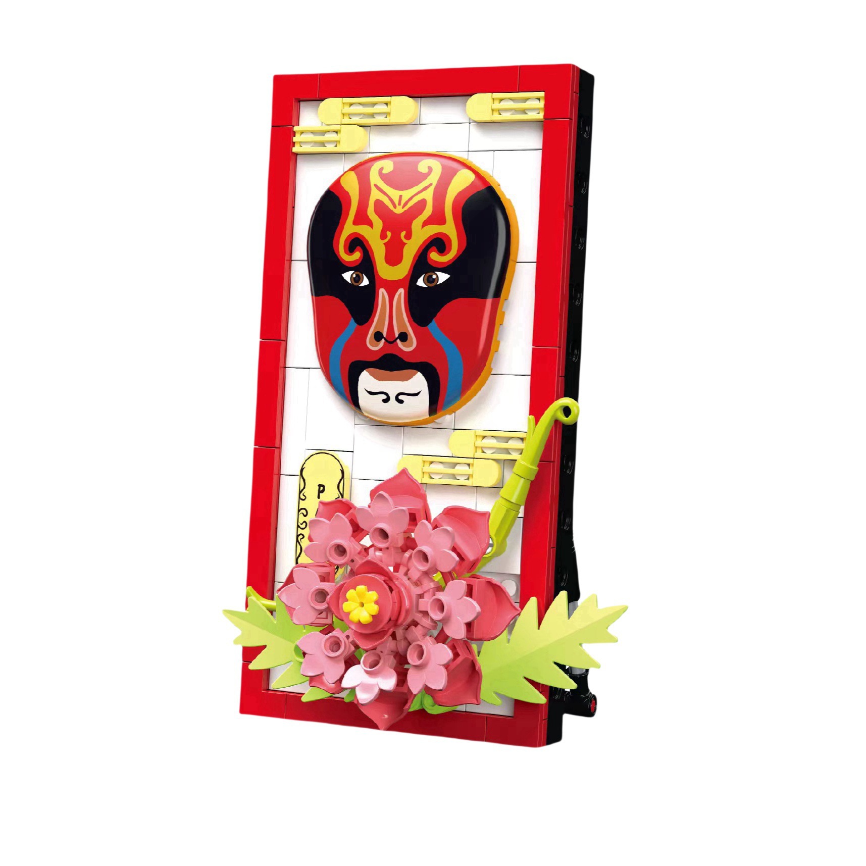 跨境儿童益智拼装小颗粒积木仿真脸谱相框生旦净末丑积木模型盒装白底实物图