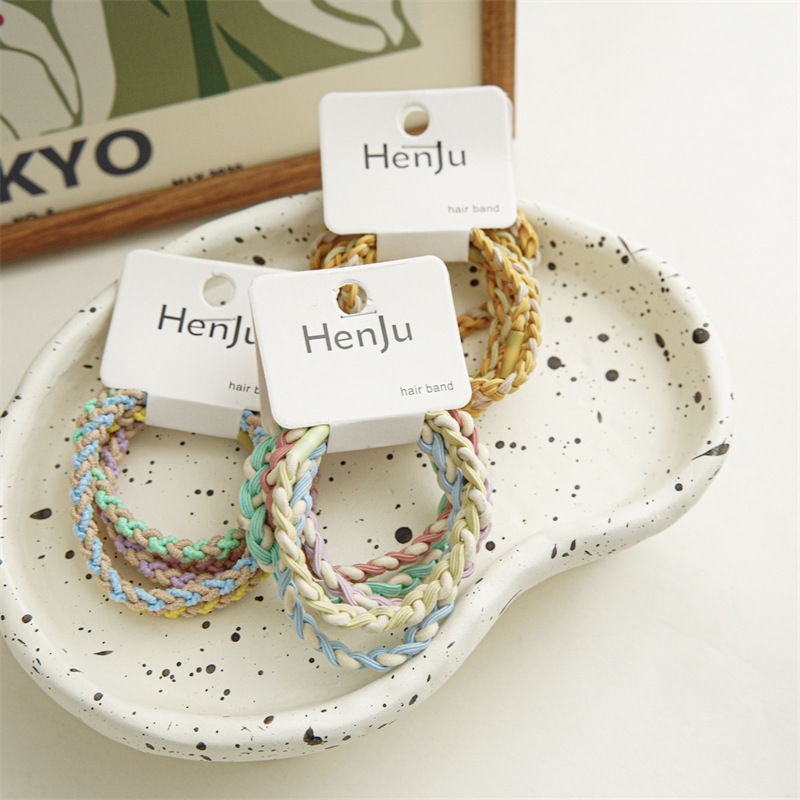 The new candy-colored braided hair tie and ponytail hair tie from Santai are cute, highly elastic and durable rubber band hair band headwear details Picture
