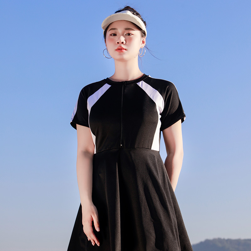 连体泳衣女大码胖MM宽松保守平角裙式遮肉显瘦学生专业运动游泳衣-028593细节图