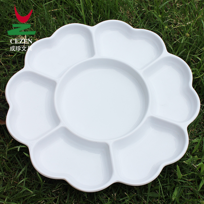 Factory wholesale multi-functional 7-compartment plum blossom imitation porcelain color palette, plastic color palette box, watercolor pigment color palette plate, art