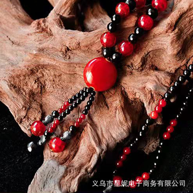 Wholesale of new "Yearly Fish" long agate necklace, retro ethnic style decorative sweater chain, pendant and accessory Specification image