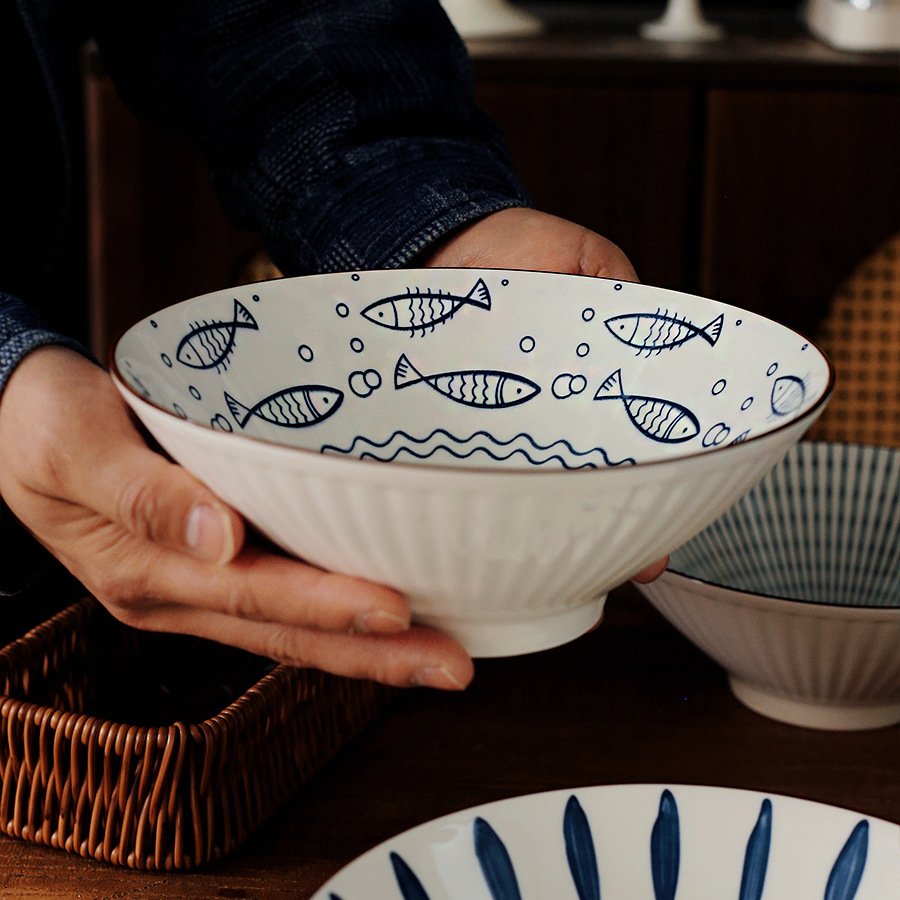 日式陶瓷拉面碗家用8寸大碗喇叭碗水果斗笠碗拉面条碗泡面碗店铺产品图