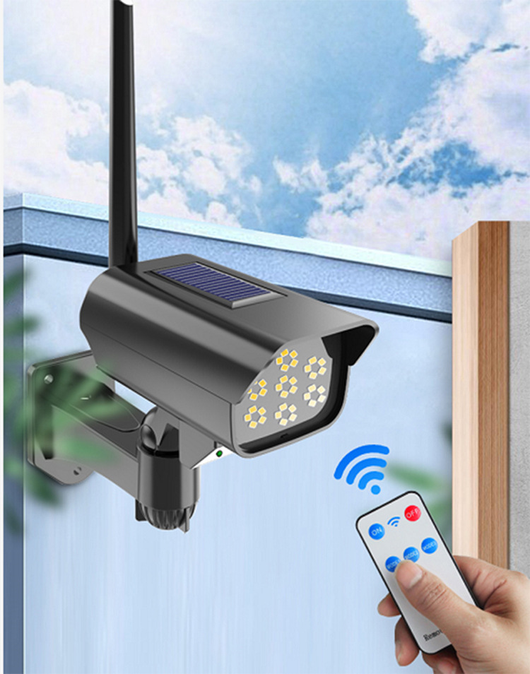 迷你仿真监控太阳能感应壁灯LED强光防贼路灯遥控式无线庭院灯产品图