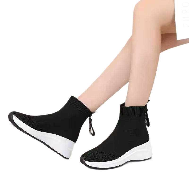 New fleece warm socks boots for women, thick-soled height-increasing elastic ankle boots, casual and versatile ankle boots for autumn and winter 2025 Item Picture