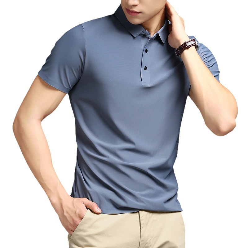 Summer thin breathable lapel short-sleeved T-shirt for men, business casual solid color T-shirt, traceless quick-drying ice silk Polo shirt Item Picture