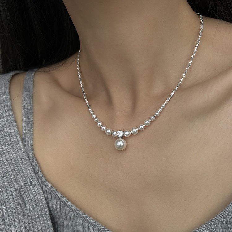 新中式碎银子王妃施家强光珍珠S925纯银渐变项链设计高级感锁骨链