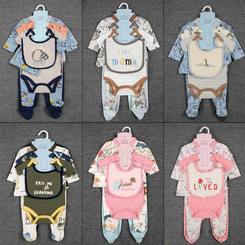 Wholesale of 8-piece sets of European and American baby crawling clothes, baby warm clothes, cotton-padded bottom clothes and children's autumn clothing