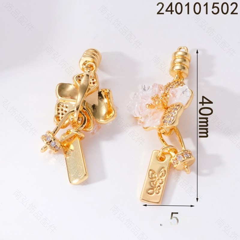 18K gold color-preserving inlaid zircon plum blossom connection at the end pearl buckle bracelet necklace, universal buckle diy jewelry accessory Specification image