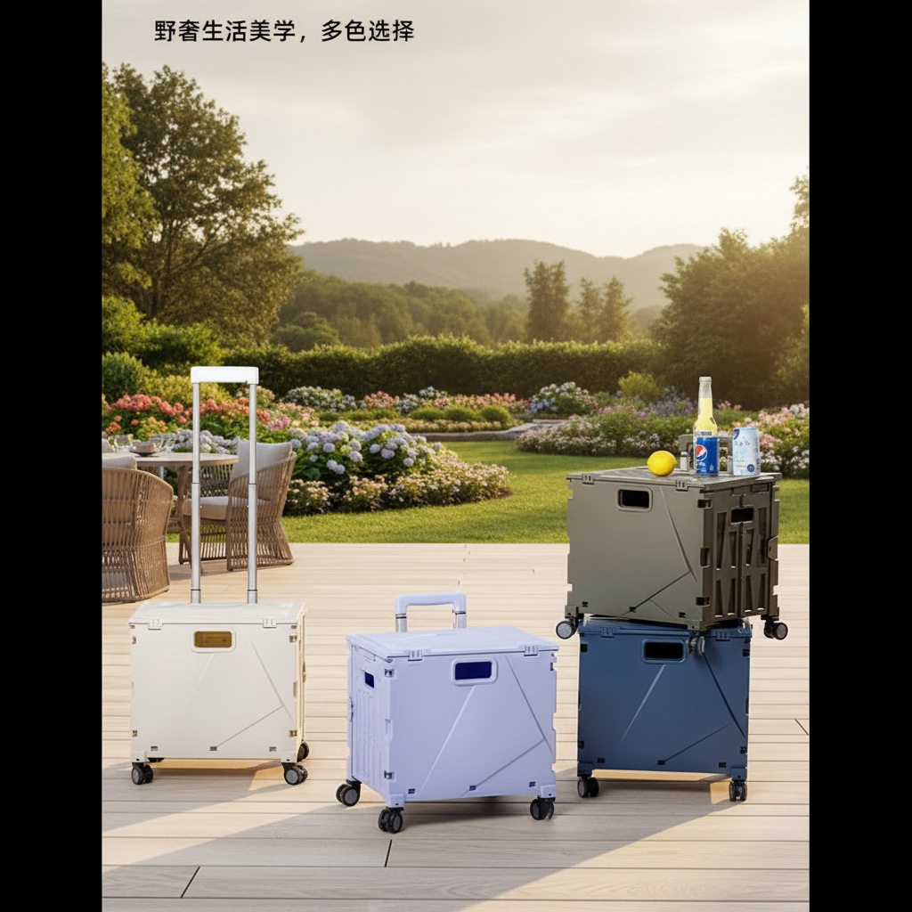 户外拉杆营地箱便携可坐购物车移动收纳框爬楼折叠买菜小拉车