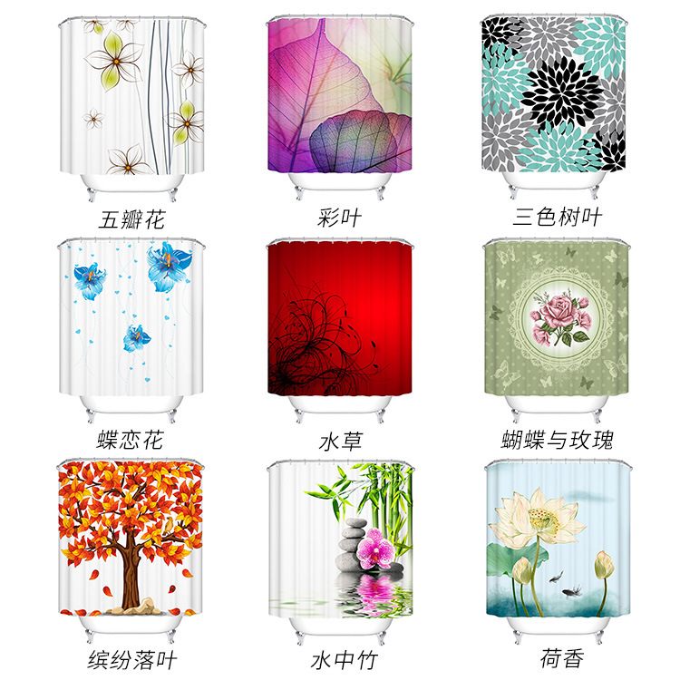 跨境创意数码印花浴帘 防水防霉浴室帘子卫生间澡堂洗浴浴帘批发