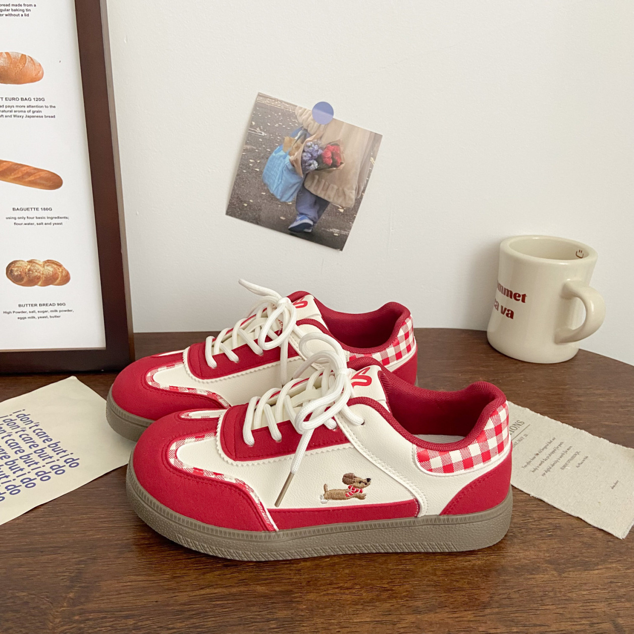 FGJX可爱小狗板鞋女2025秋季新款校园风德训鞋运动百搭休闲小白鞋