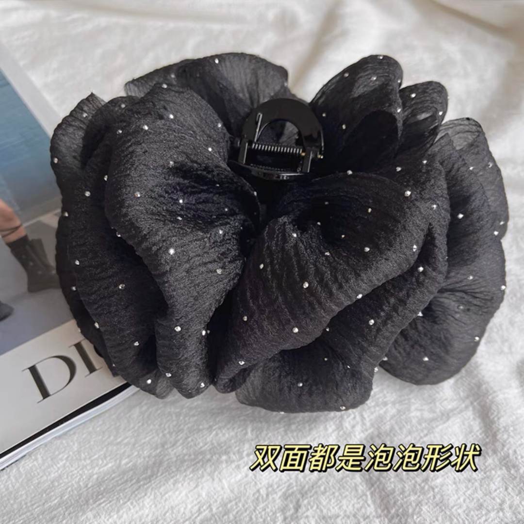 Korean bubble yarn grab clip women's cloud fabric shark clip Korean version versatile updo bow large grab clip wholesale Specification image