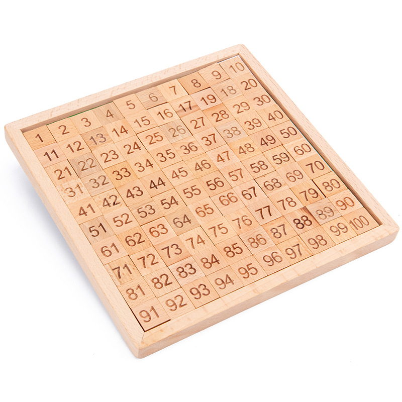 榉木1-100数字连续板蒙特利梭教具儿童益智玩具蒙氏早教数学教材白底实物图